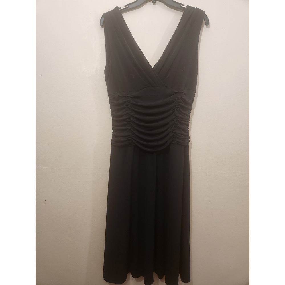 Dressbarn Womens Black Ruched V-Neck Sleeveless Midi Cocktail Dress‎ Size 10